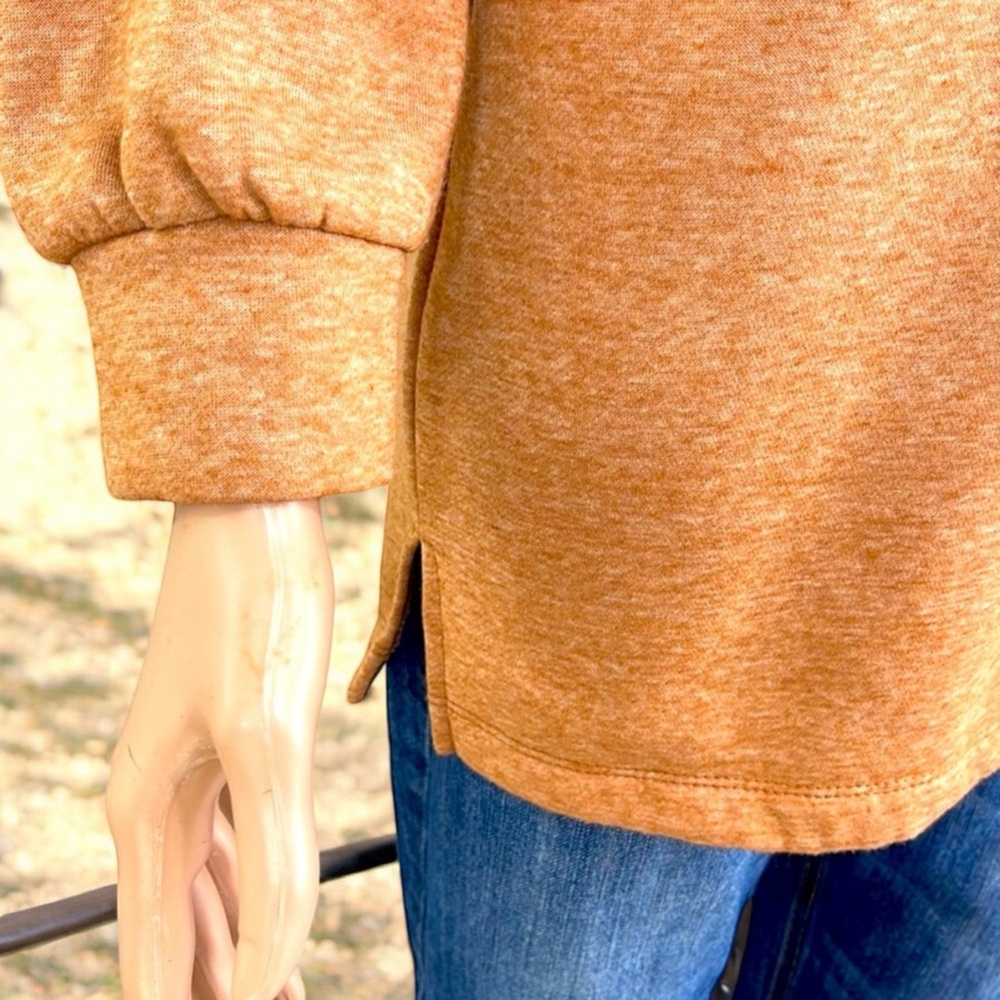 Lola Grace Burnt Orange Funnel Neck Drop Shoulder Fleece - Picture 11 of 16